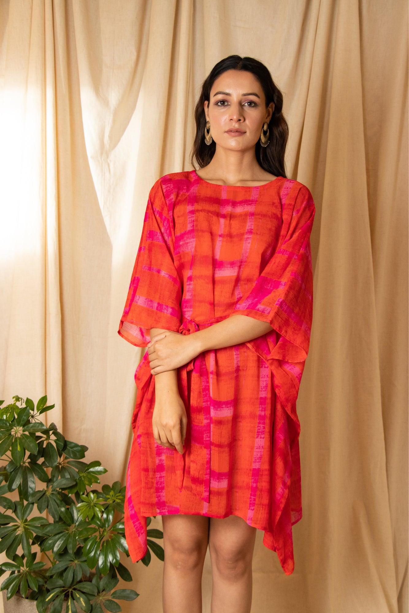 ShopKapaas Gerua Chiffon Kaftan Dress