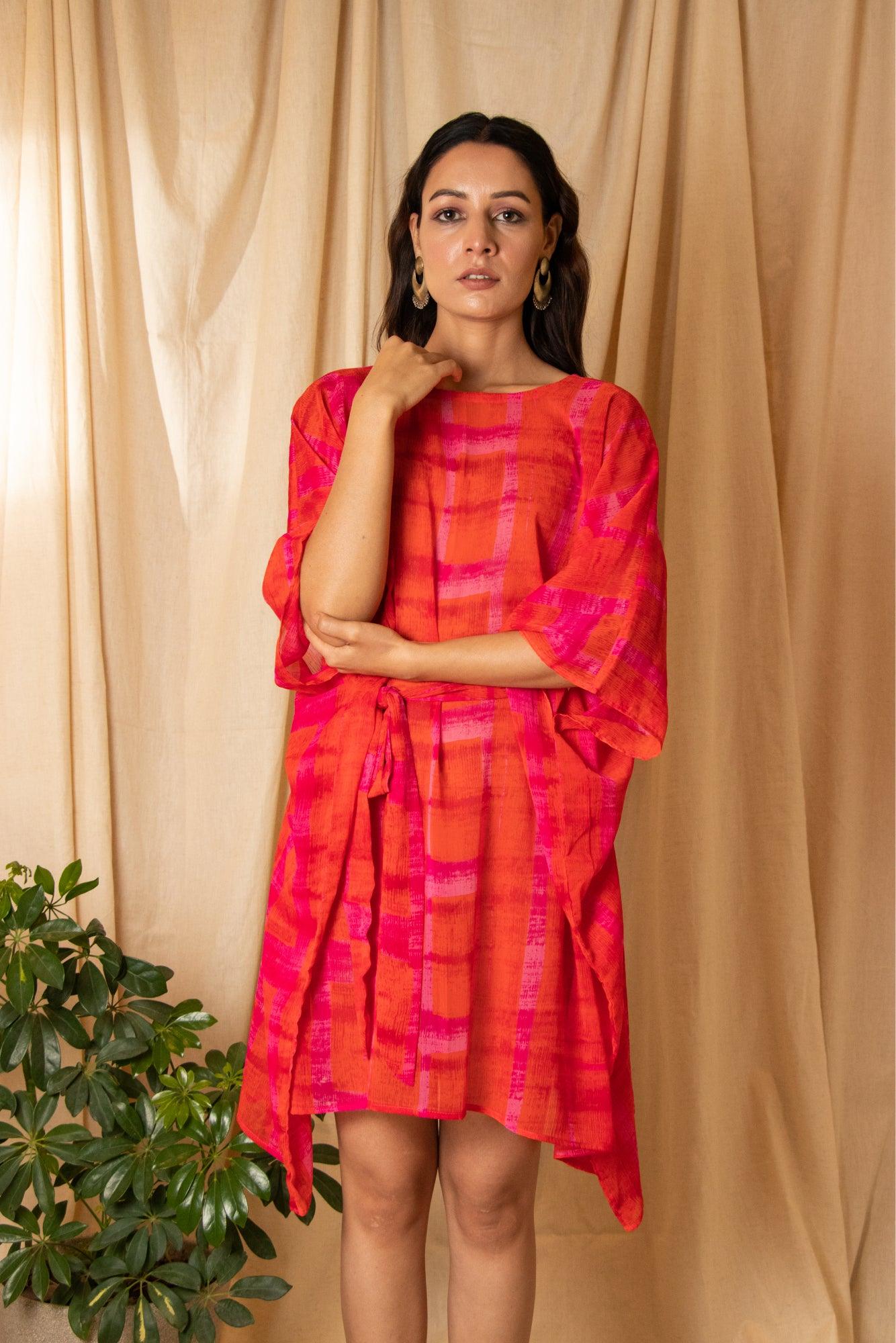 ShopKapaas Gerua Chiffon Kaftan Dress