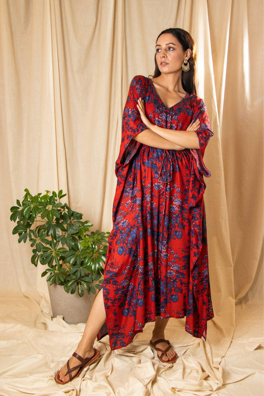 ShopKapaas Rubia Floral Kaftan - With Cotton Lining Slip