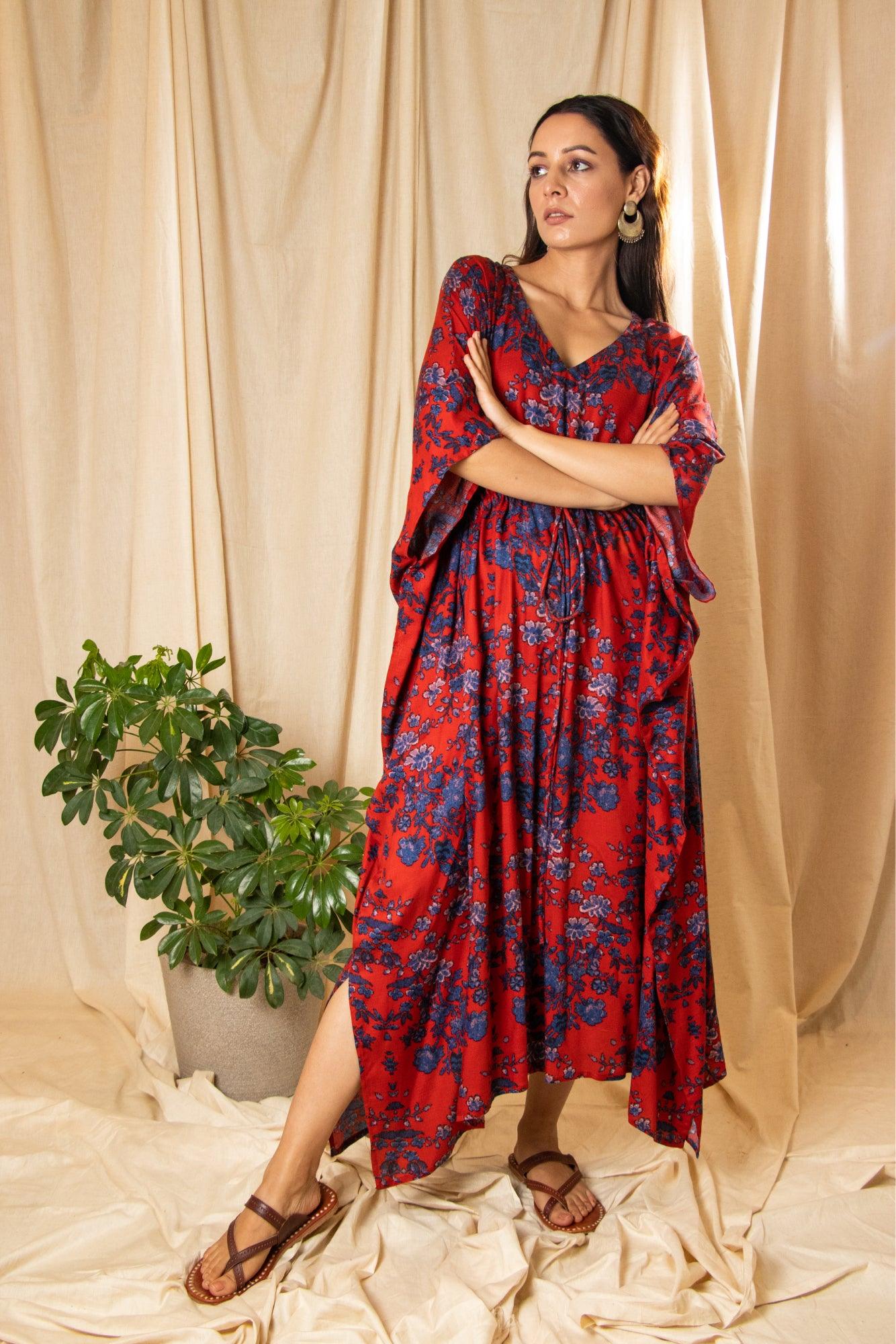 ShopKapaas Rubia Floral Kaftan - With Cotton Lining Slip