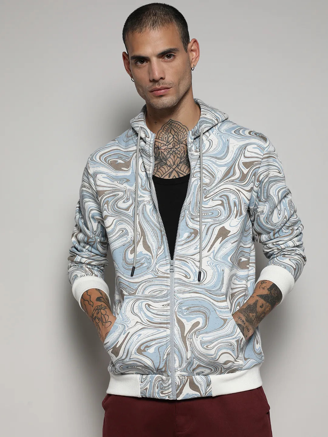 Campus Sutra Contrast Fluid Zip Front Hoodie