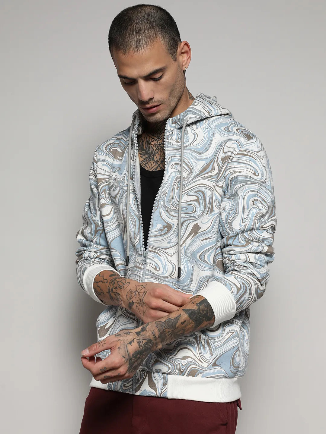 Campus Sutra Contrast Fluid Zip Front Hoodie