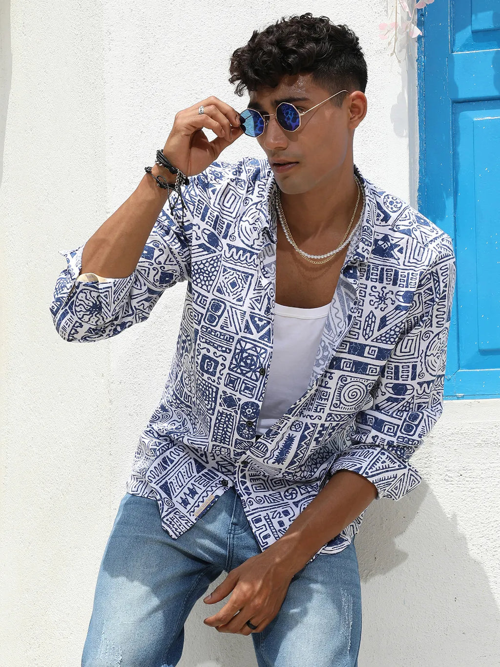 Campus Sutra Contrast Aztec Shirt