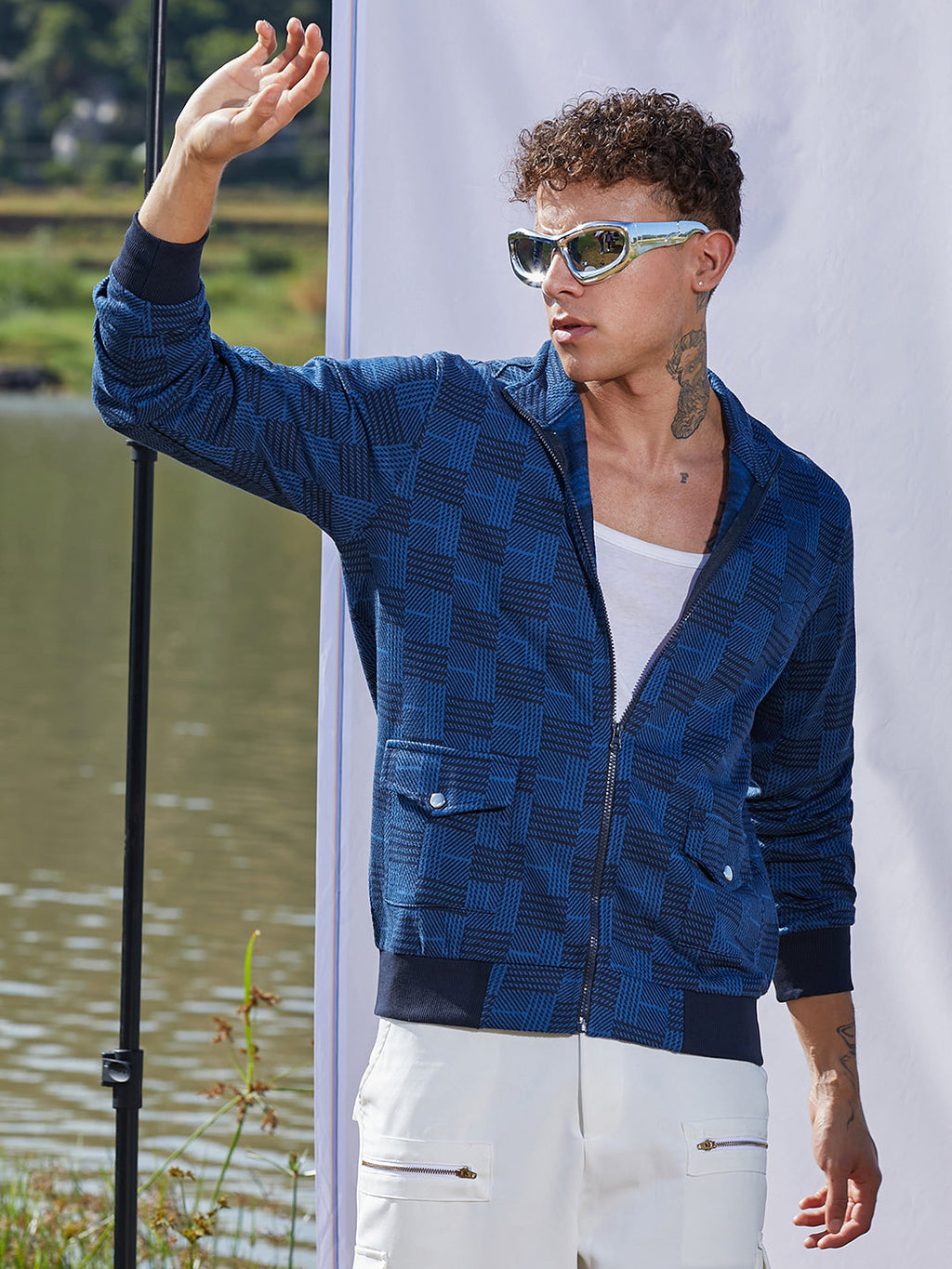 Campus Sutra Textured Jacket With Flap Pocket