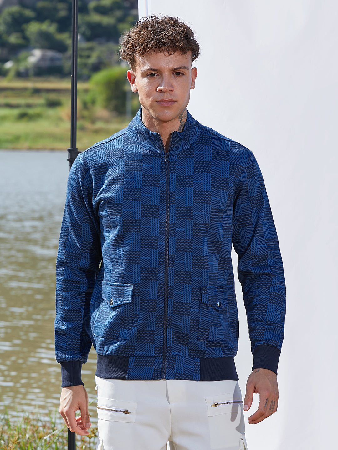 Campus Sutra Textured Jacket With Flap Pocket