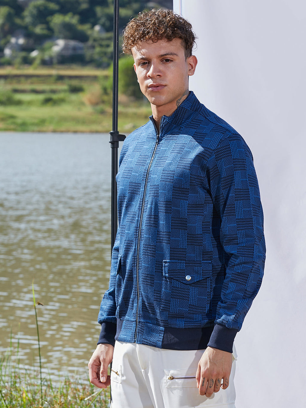 Campus Sutra Textured Jacket With Flap Pocket