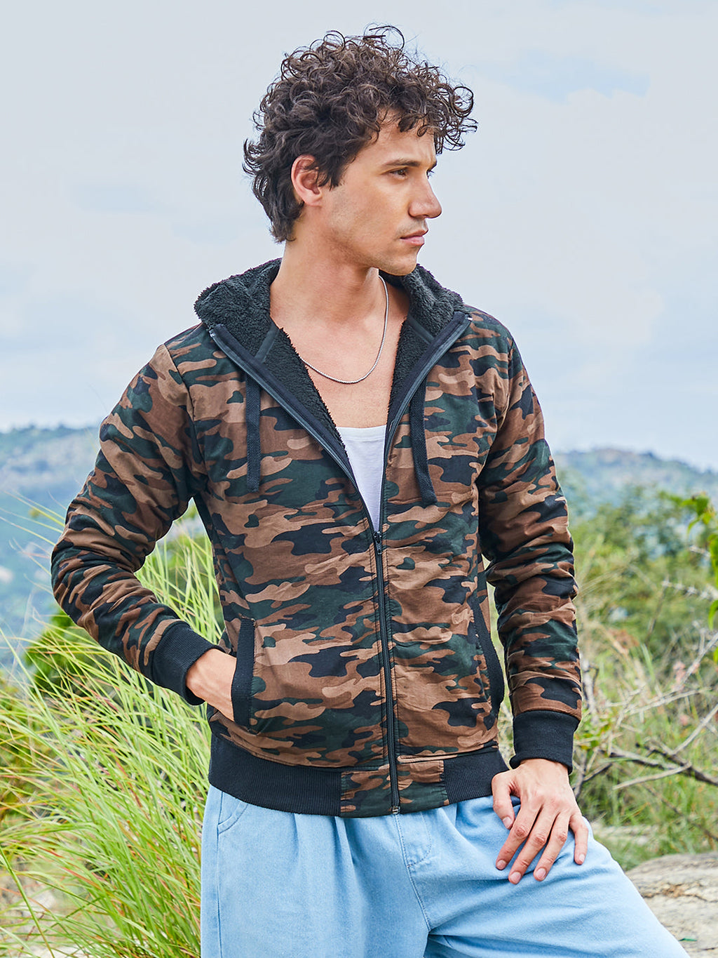 Campus Sutra Camouflage Hoodie With Insert Pocket