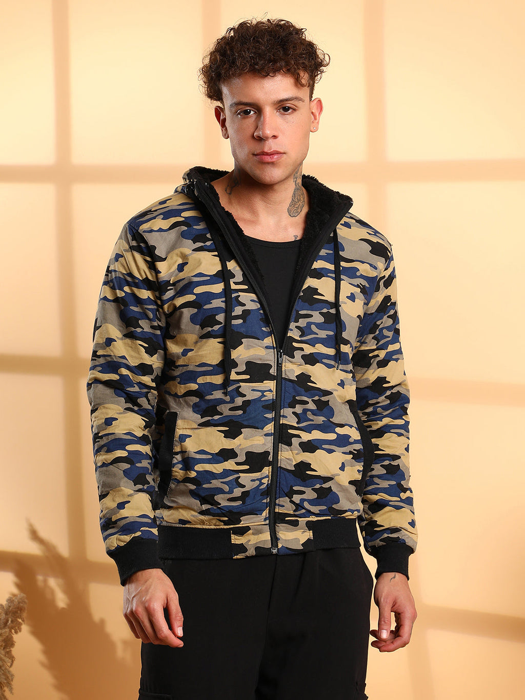 Campus Sutra Camouflage Hoodie With Insert Pocket