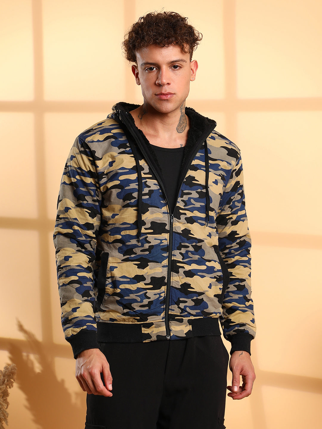 Campus Sutra Camouflage Hoodie With Insert Pocket