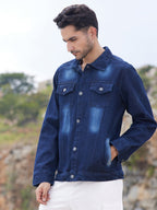 Campus Sutra Men's Dark-Wash Denim Jacket With Button-Closure