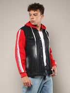 Campus Sutra Dark-Wash Denim Jacket With Sweatshirt Sleeve