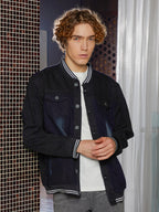 Campus Sutra Dark-Wash Denim Bomber Jacket