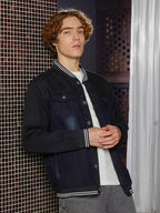 Campus Sutra Dark-Wash Denim Bomber Jacket