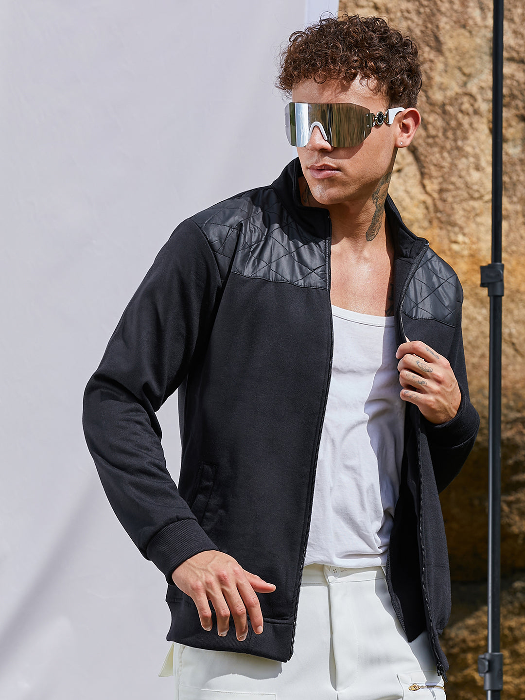 Campus Sutra Zip-Front Jacket With Quilted Detail