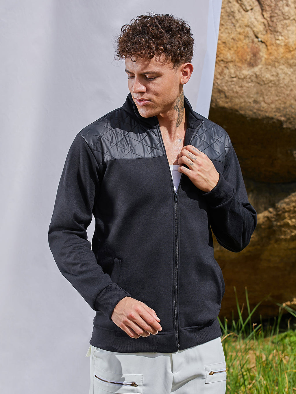 Campus Sutra Zip-Front Jacket With Quilted Detail