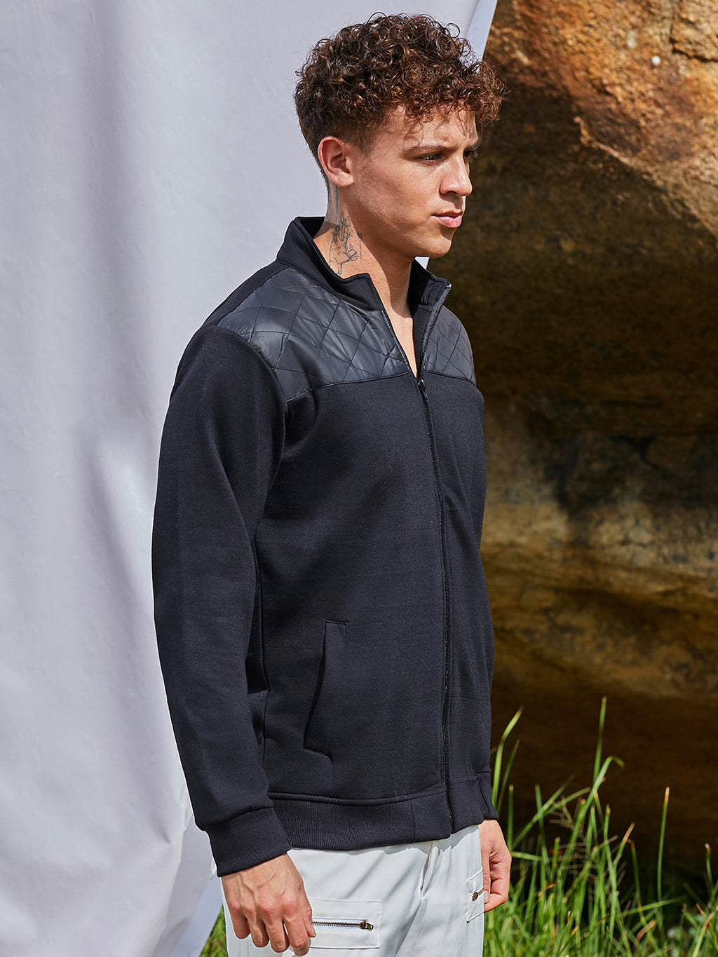 Campus Sutra Zip-Front Jacket With Quilted Detail