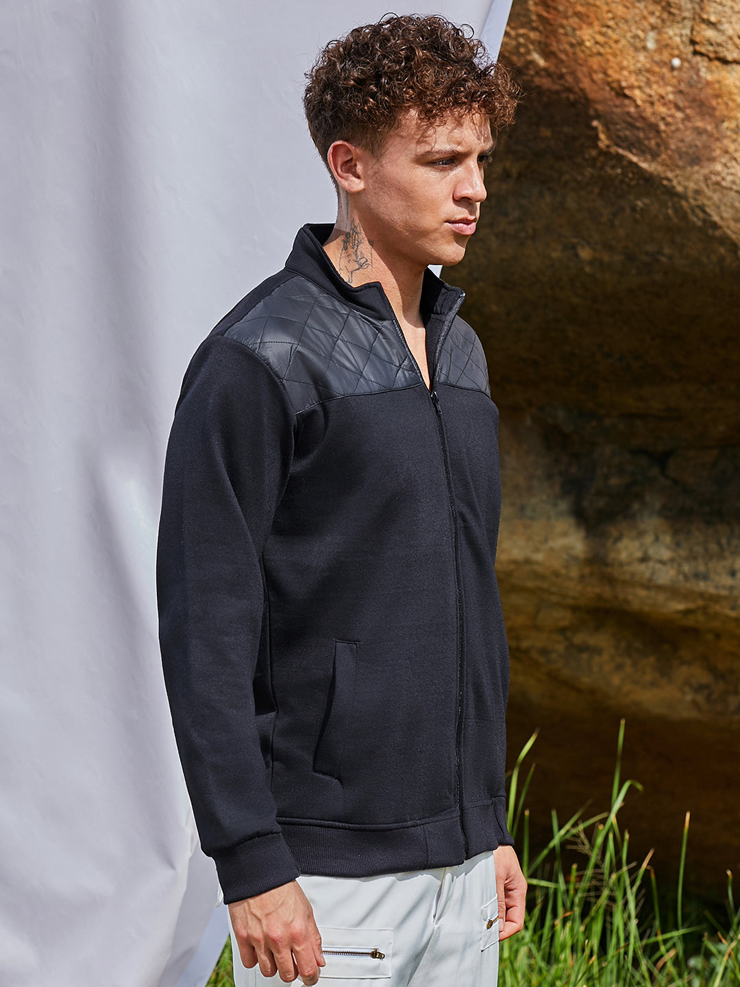 Campus Sutra Zip-Front Jacket With Quilted Detail