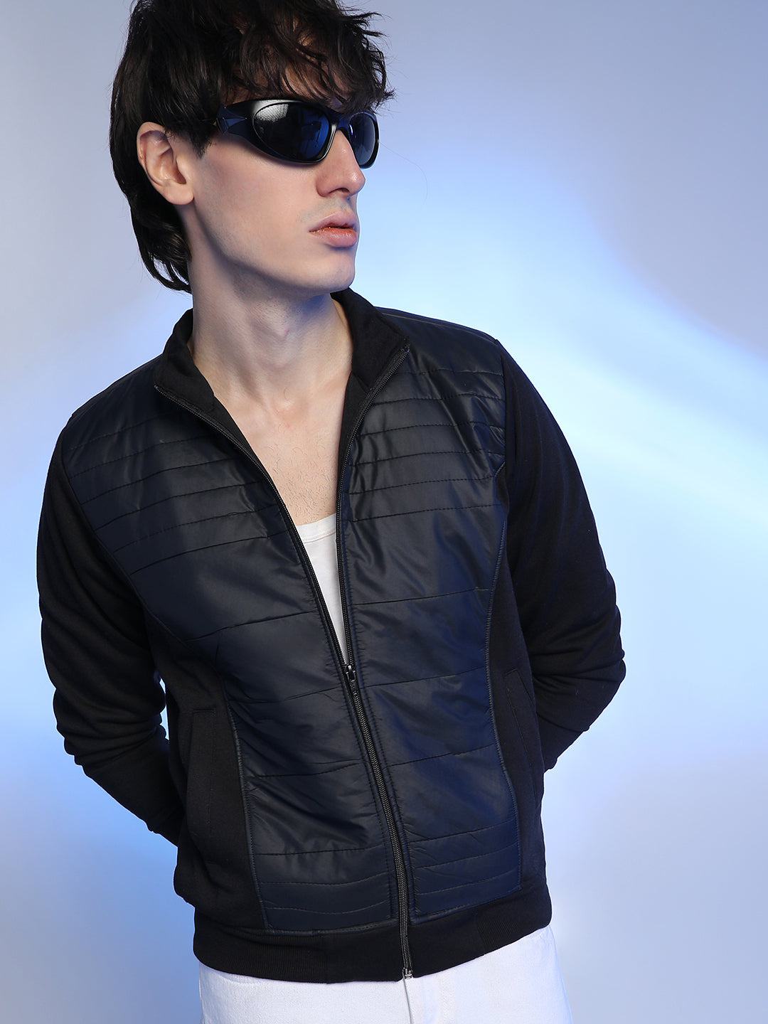 Campus Sutra Zip-Front Jacket With Quilted Detail