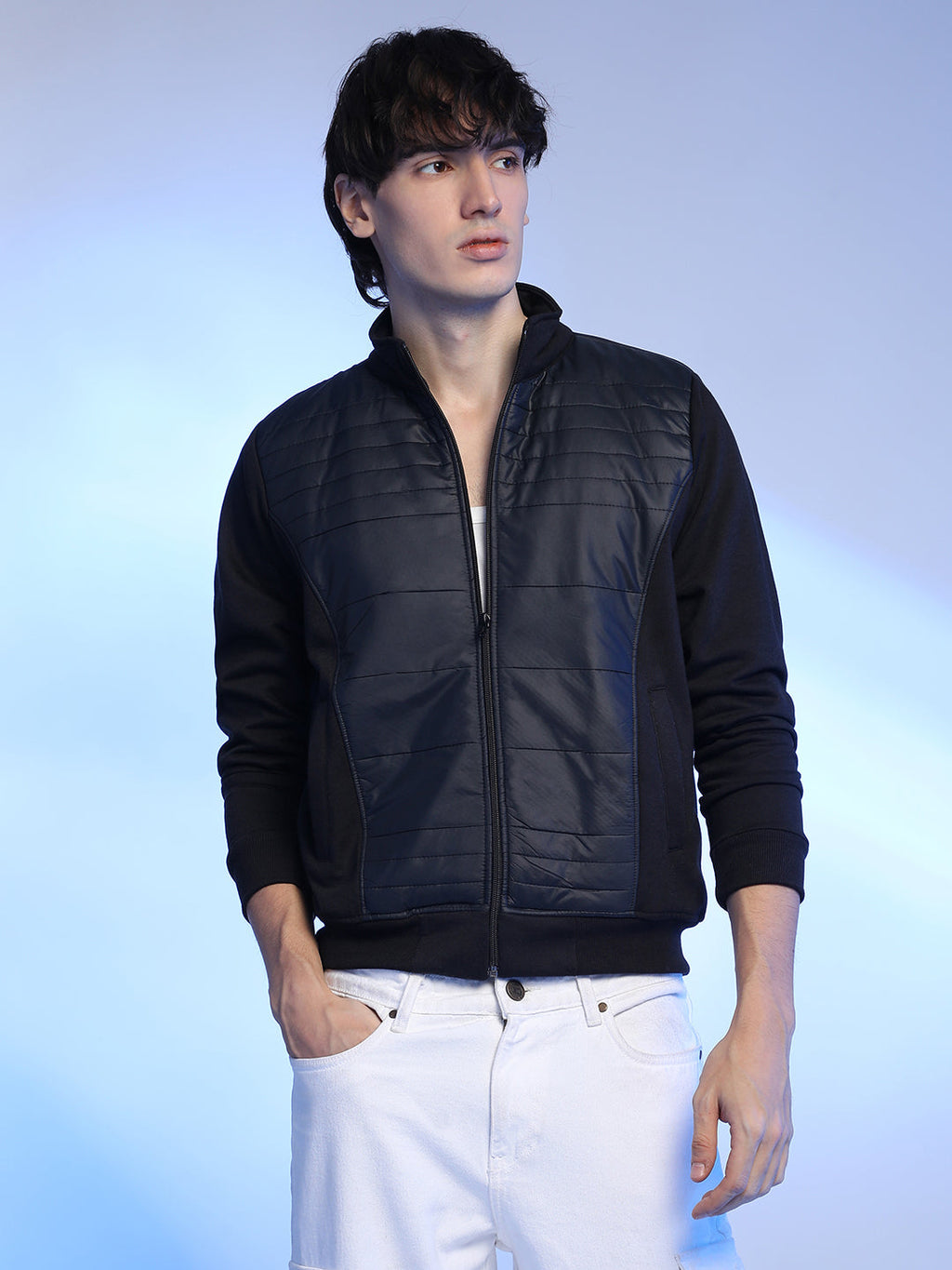 Campus Sutra Zip-Front Jacket With Quilted Detail