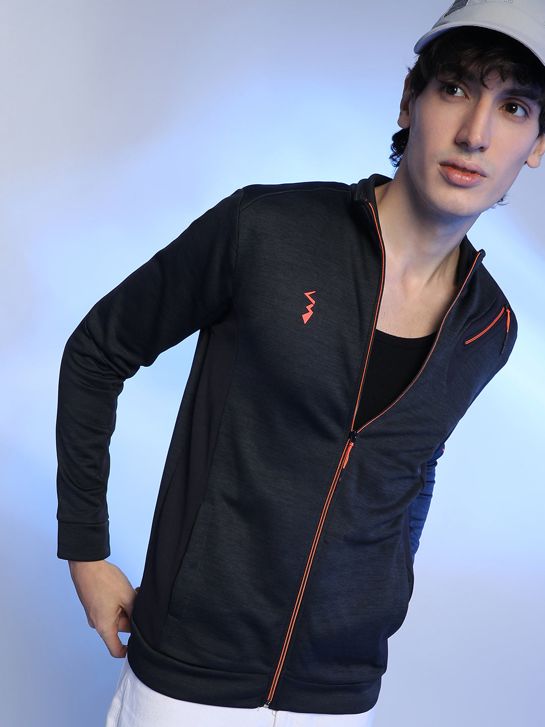 Campus Sutra Heathered Activewear Jacket With Reflective Detail