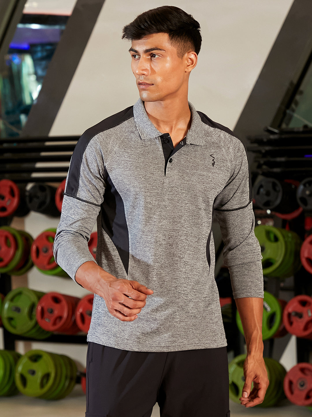 Campus Sutra Heathered Contrast Activewear T-Shirt