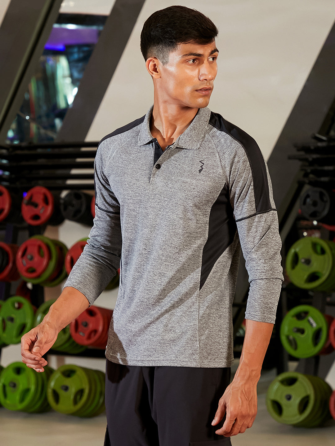 Campus Sutra Heathered Contrast Activewear T-Shirt
