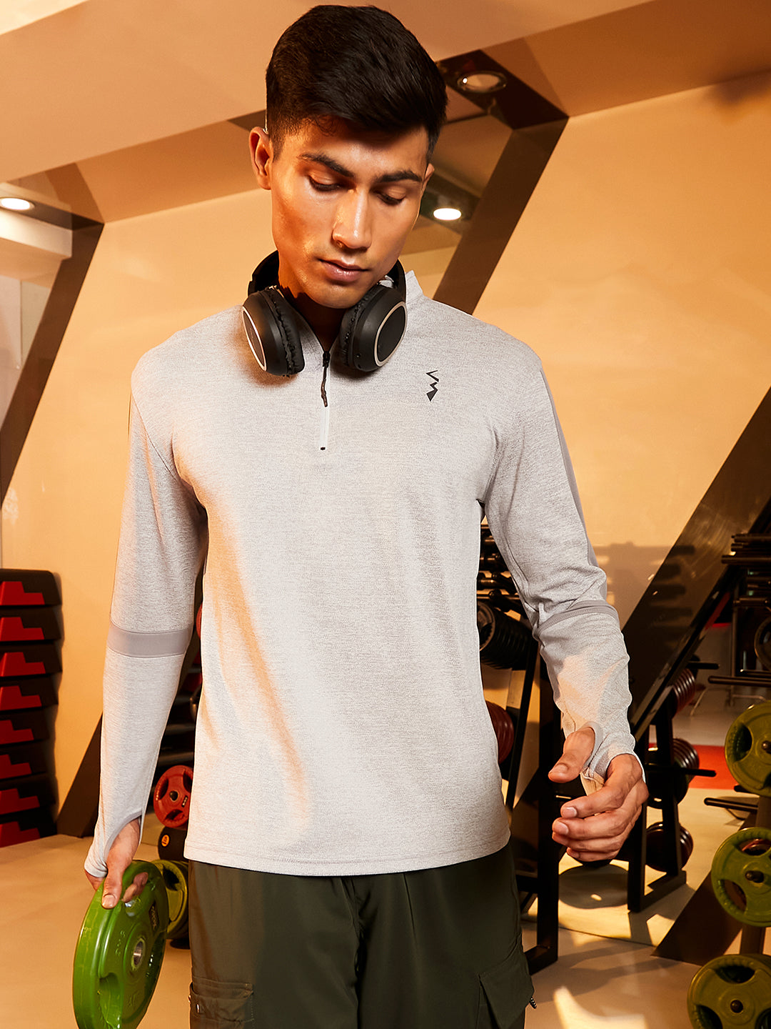 Campus Sutra Heathered Self-Design Activewear T-Shirt