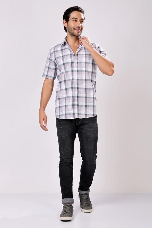 Stylox Men's Regular Fit Half Sleeve Casual Check Shirt