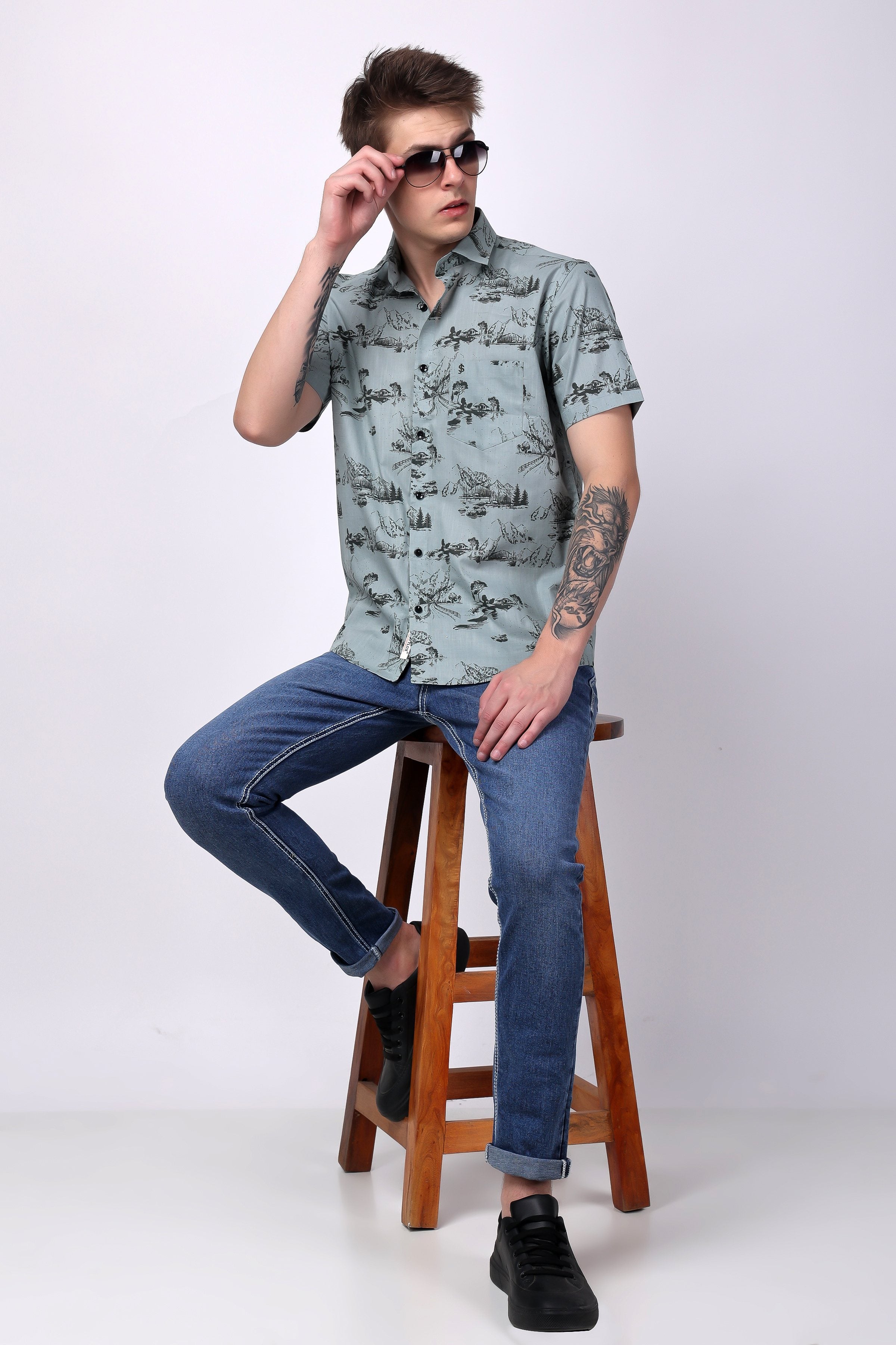 Stylox Regular Fit Half Sleeve Printed Casual Shirt for Men
