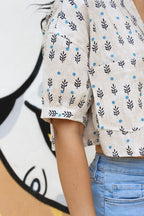 ShopKapaas Beige Printed Linen Crop Top