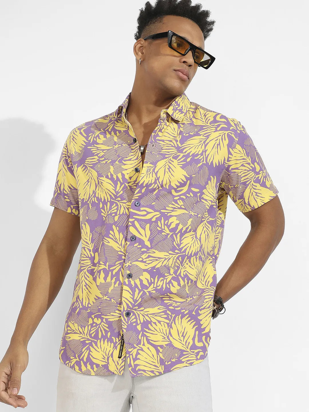 Campus Sutra Contrast Foliage Shirt