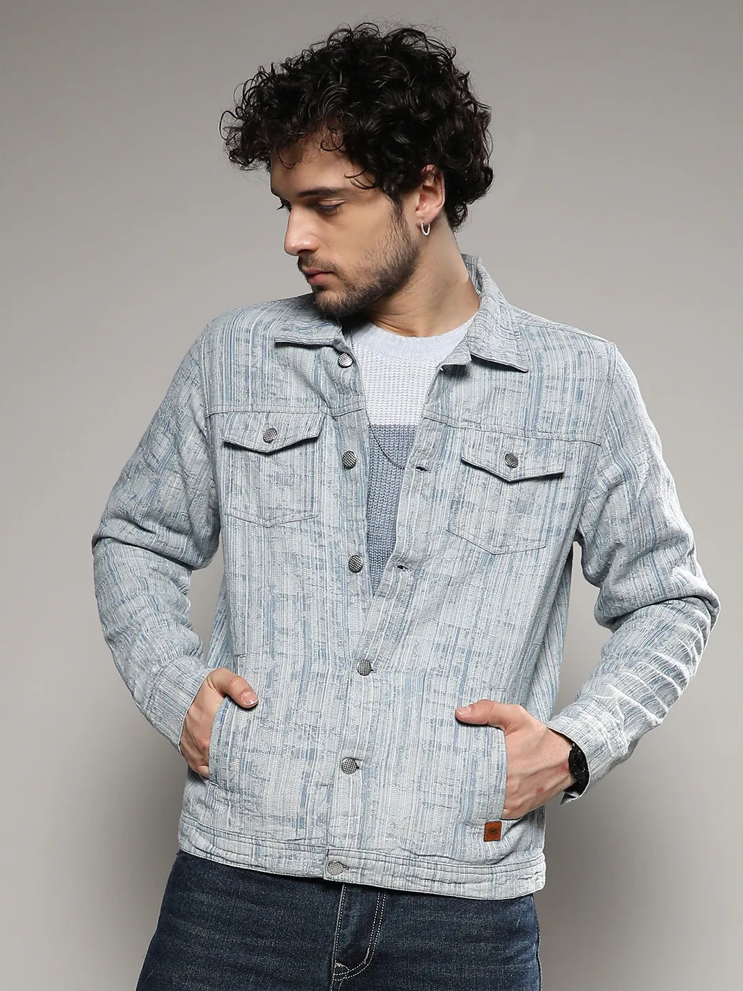 Campus Sutra Heavily Washed Denim Jacket