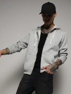 Campus Sutra Zip-Front Hoodie With Contrast Drawstring