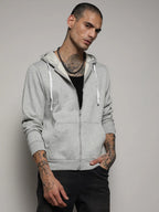 Campus Sutra Zip-Front Hoodie With Contrast Drawstring