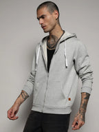 Campus Sutra Zip-Front Hoodie With Contrast Drawstring