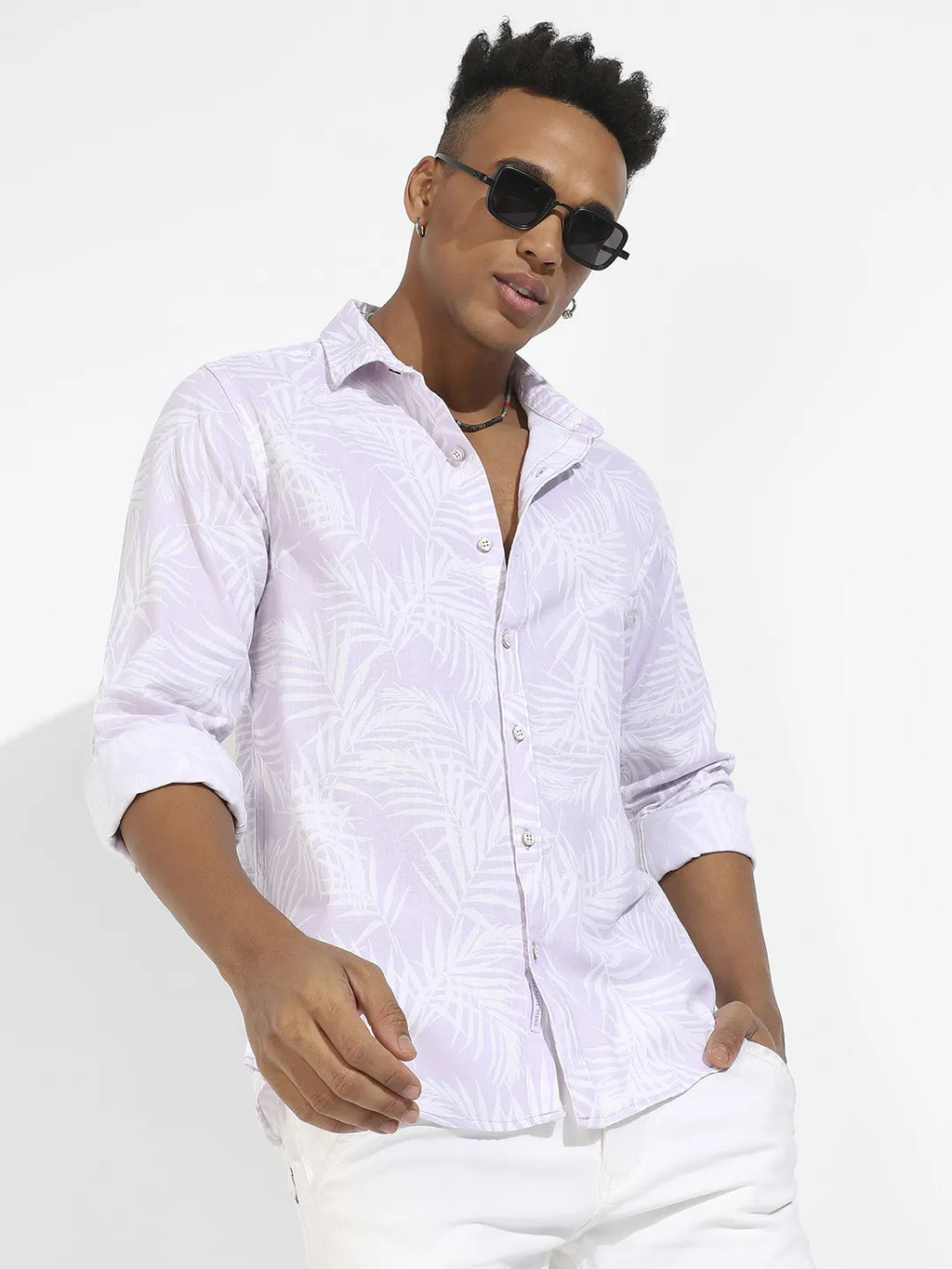 Campus Sutra Pastel Foliage Shirt