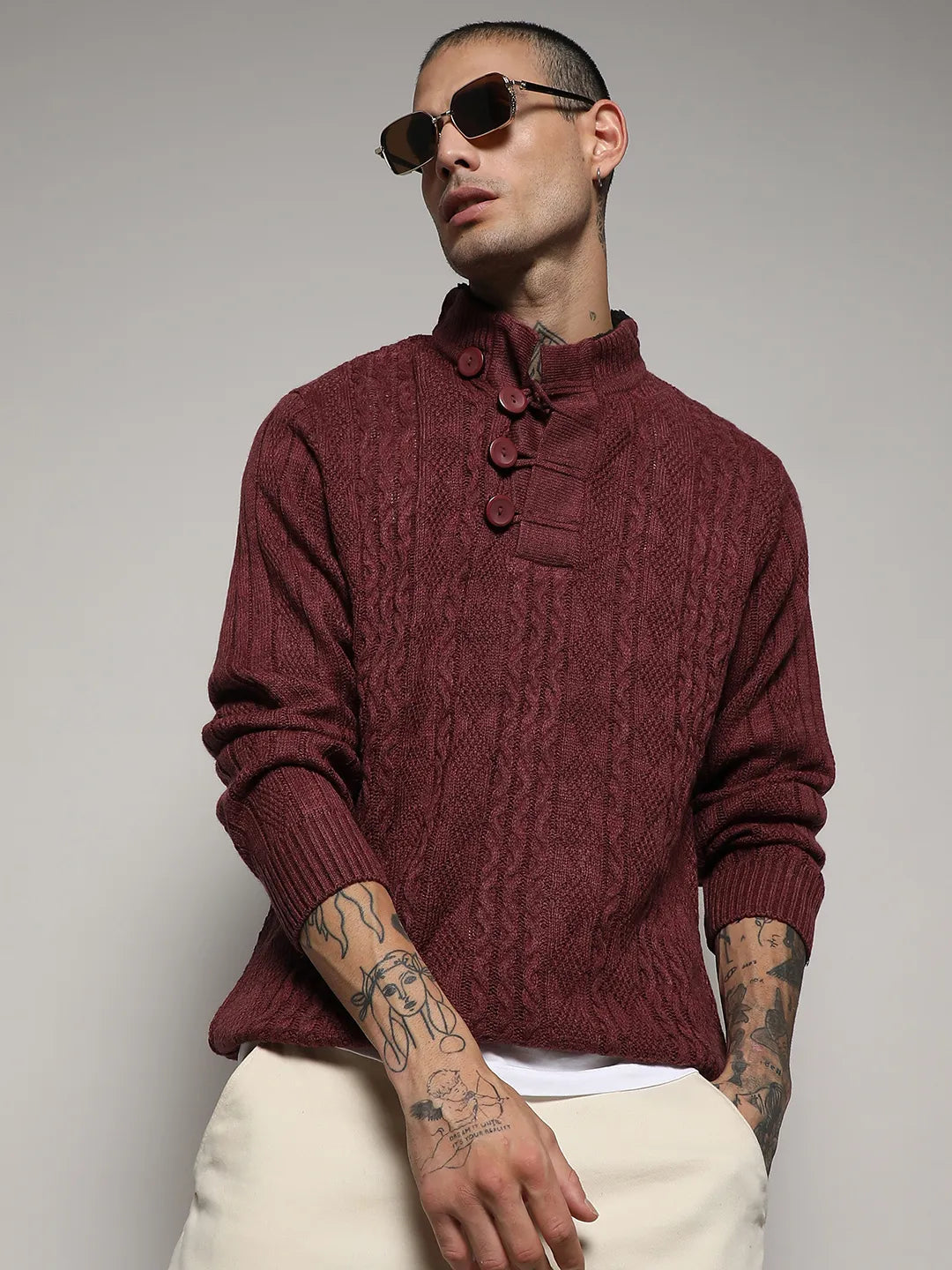 Campus Sutra Rhombus Knit Sweater