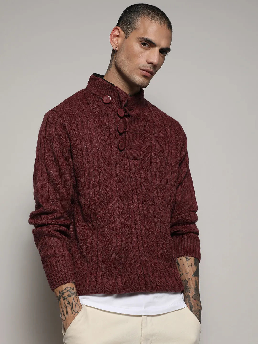 Campus Sutra Rhombus Knit Sweater