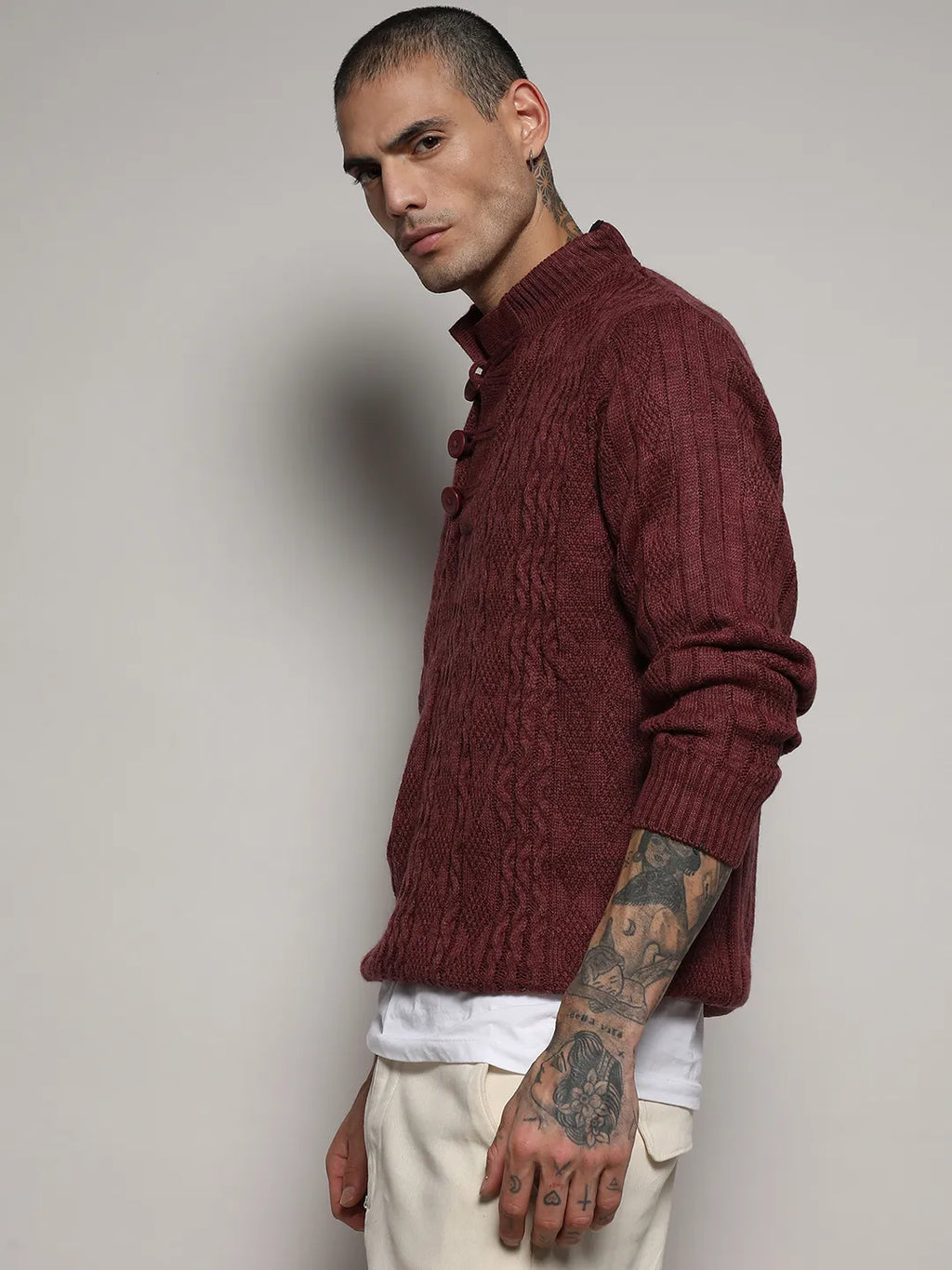 Campus Sutra Rhombus Knit Sweater