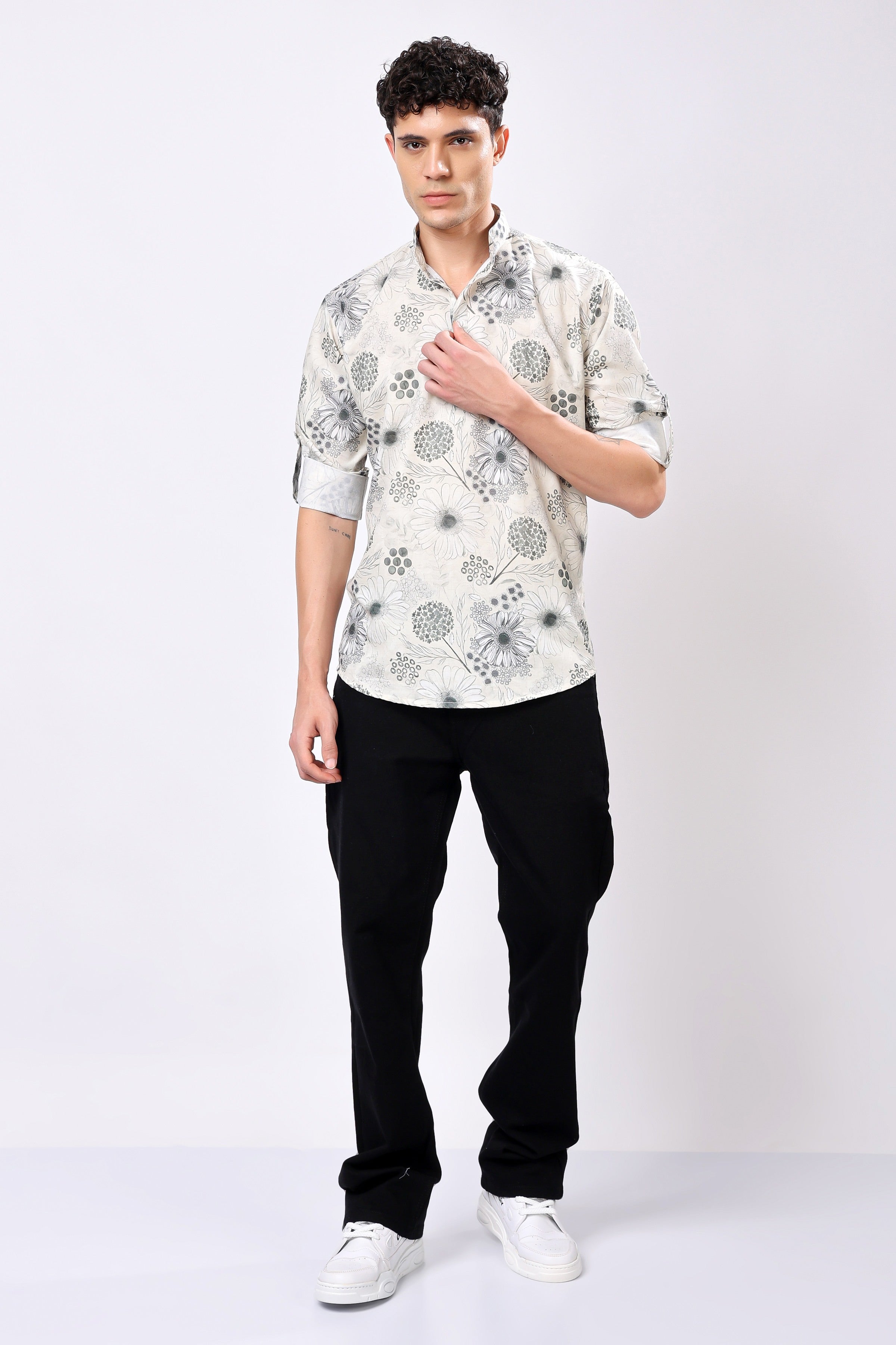 Stylox Regular Fit Full Sleeve Printed Kurta for Men with Mandarin Collar