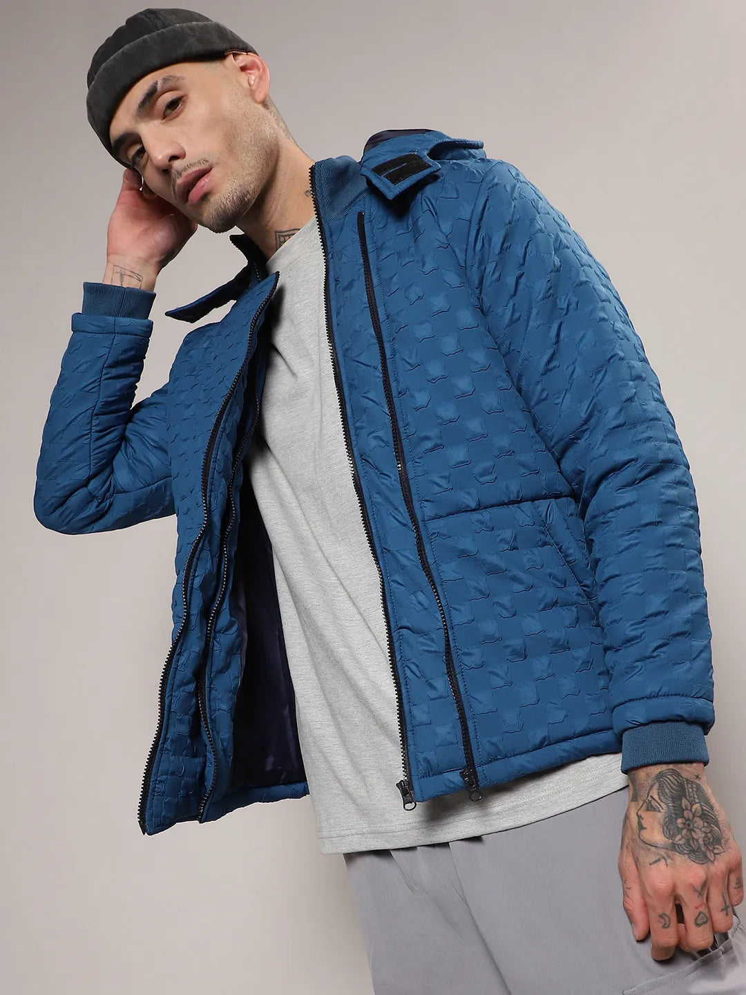 Campus Sutra Self-Design Buffalo Check Puffer Jacket