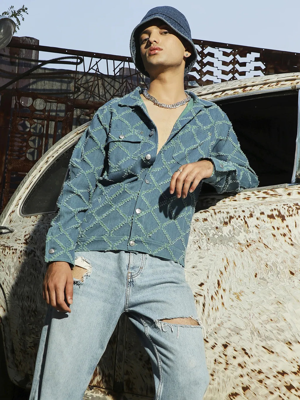 Campus Sutra Criss-Cross Denim Jacket