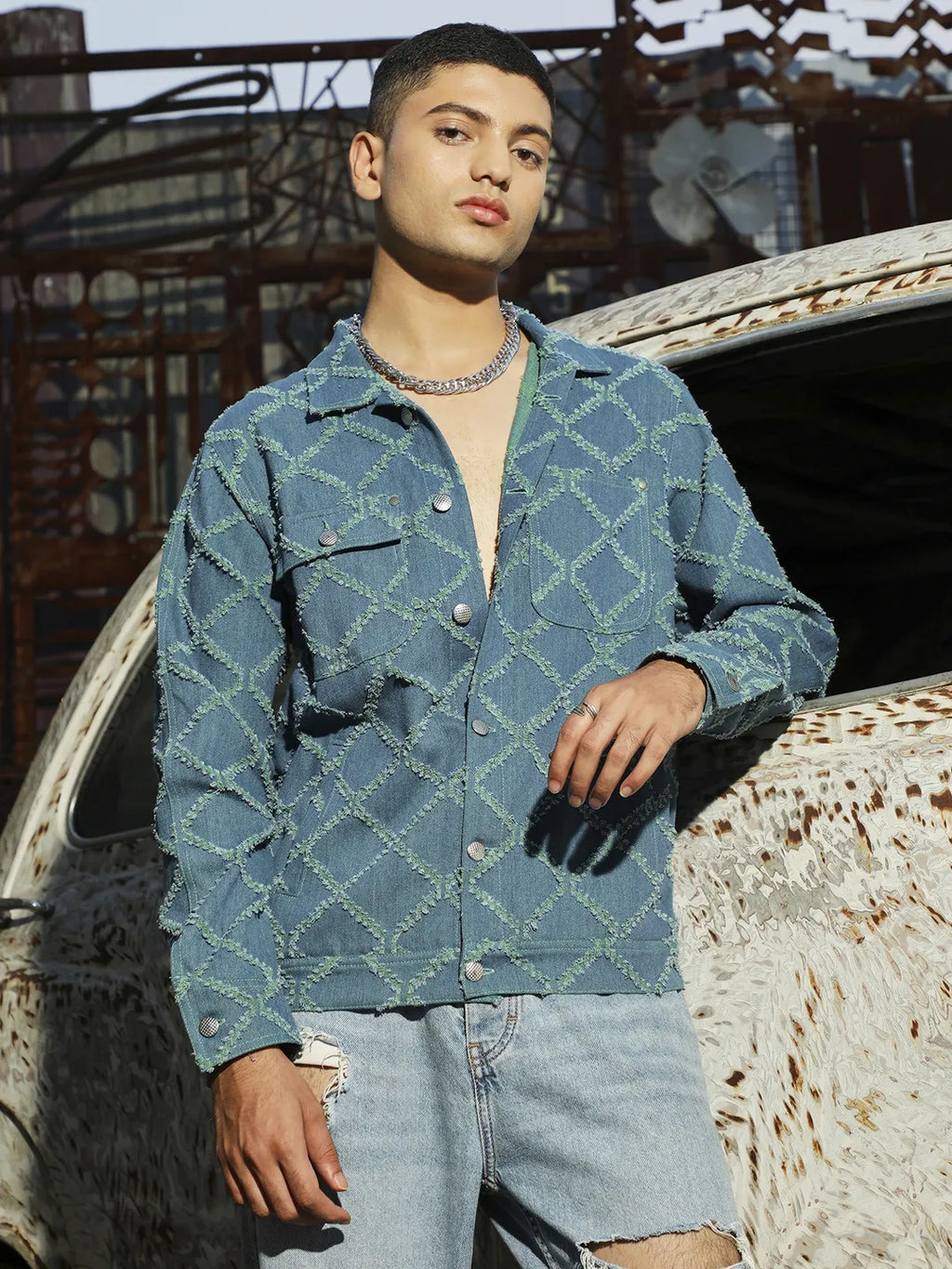 Campus Sutra Criss-Cross Denim Jacket