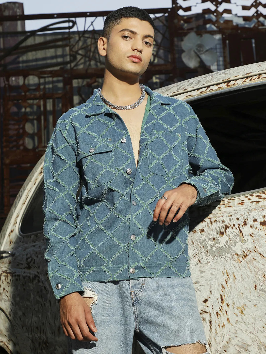Campus Sutra Criss-Cross Denim Jacket