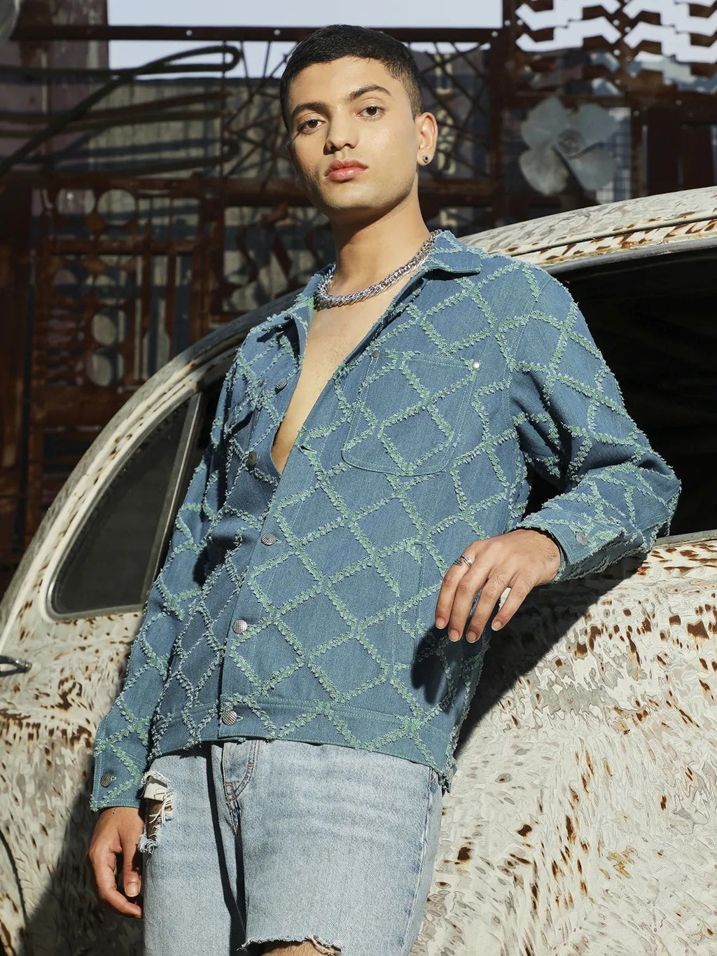 Campus Sutra Criss-Cross Denim Jacket