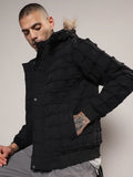 Campus Sutra Self-Design Puffer Jacket With Fleece Hood