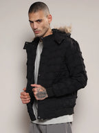 Campus Sutra Self-Design Puffer Jacket With Fleece Hood