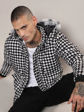 Campus Sutra Checkboard Puffer Jacket With Fleece Hood