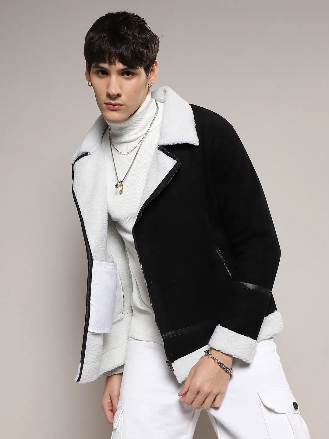 Campus Sutra Fleece Lined Biker Jacket