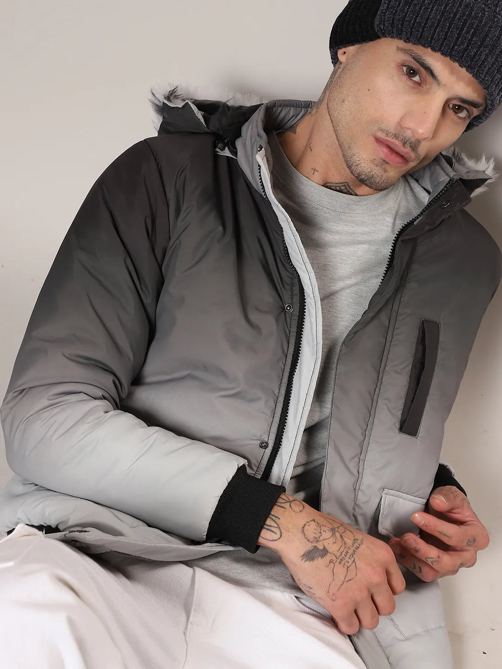 Campus Sutra Ombre Puffer Jacket With Fleece Hood